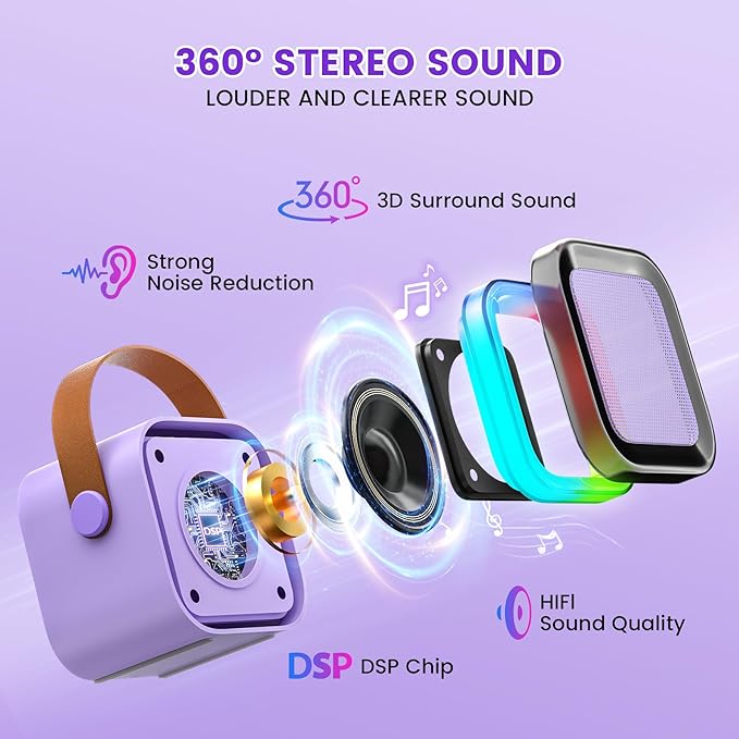 Mini Karaoke Machine for Kids,Portable Bluetooth Speaker with 2 Wireless Microphones,Toddler Music Player Toys,Easter Birthday Gifts for 3,4,5,6,7,8,9,10,11,12+Years Old Girls Boys(Purple)