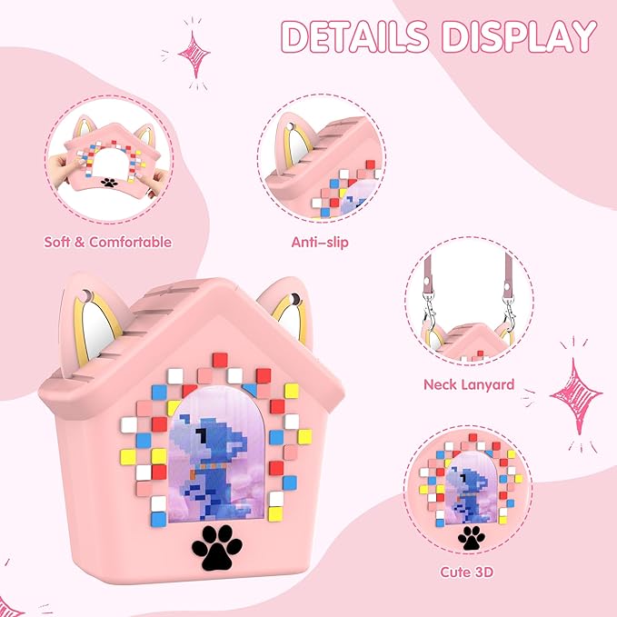 Silicone Case for Bitzee Doghouse Interactive Digital Pet, Shockproof Protective Cover for Doghouse Bitzee Virtual Electronic Pets Accessories with Lanyard (Pink)