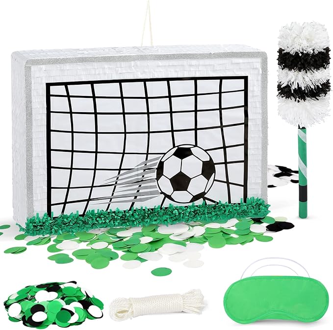 Large Soccer Ball Piñata-Soccer Party decoration Pinata with Blindfold Bat for Kids Sports Themed Birthday Party Supplies