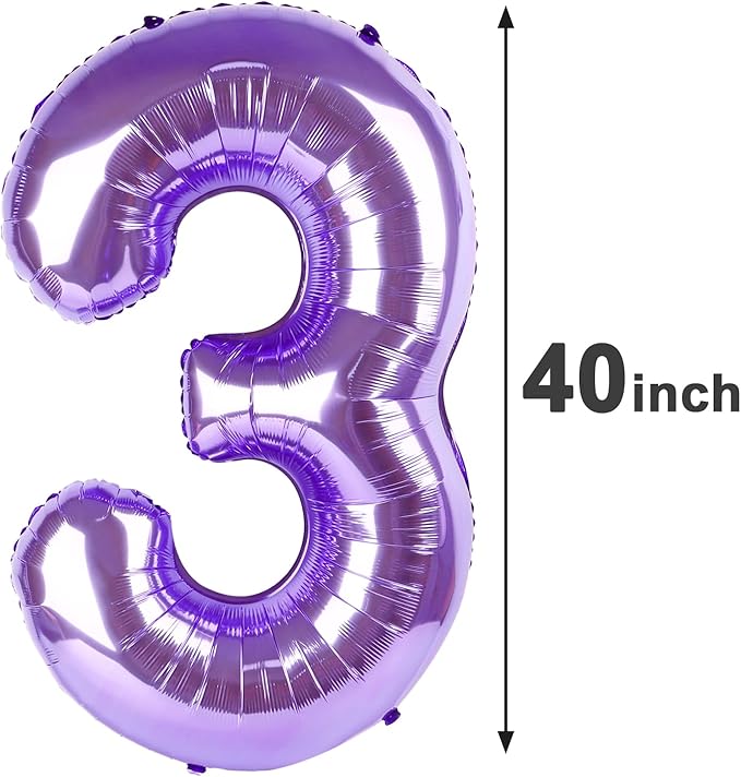 Large Purple Number 3 Balloon 40 Inch, 3 Three Wednesday Birthday Balloons,3rd 13 30 31 33 43 53 Birthday Party Decorations, Purple Birthday Parties Anniversary Graduation Supplies