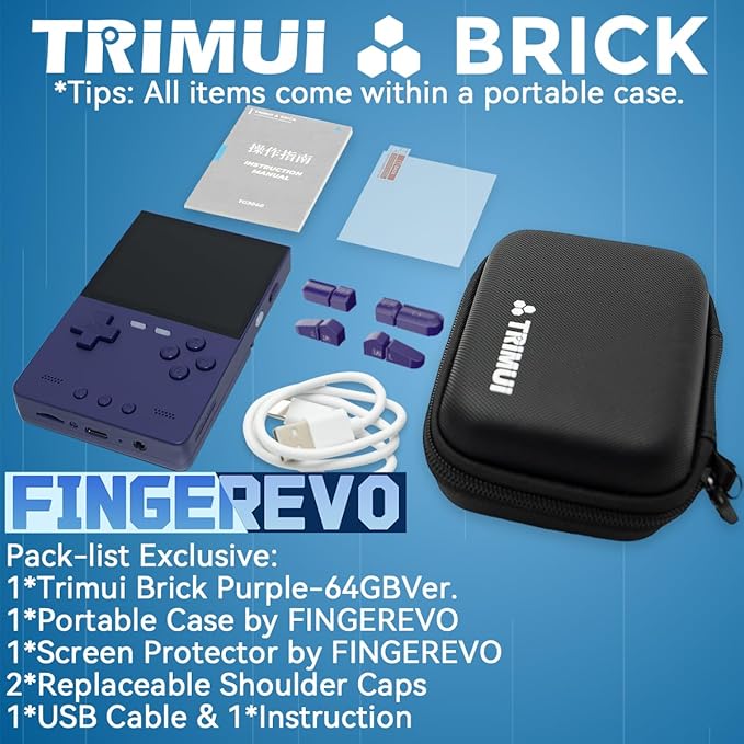 Trimui Brick Handheld Game Console 3.2-inch 1024*768 IPS Screen 3000mAh Trimui-Brick Opensource System with Portable Case and Screen Protector Purple