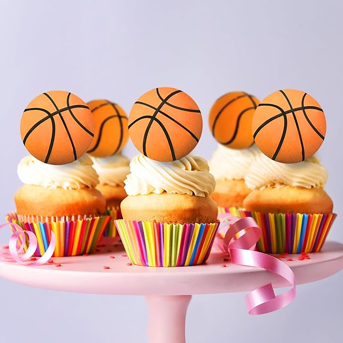 28 PCS Basketball Cake Topper Decorations Mini Cup Cake Decorations for Basketball Sport Birthday Supplies (Style 02)