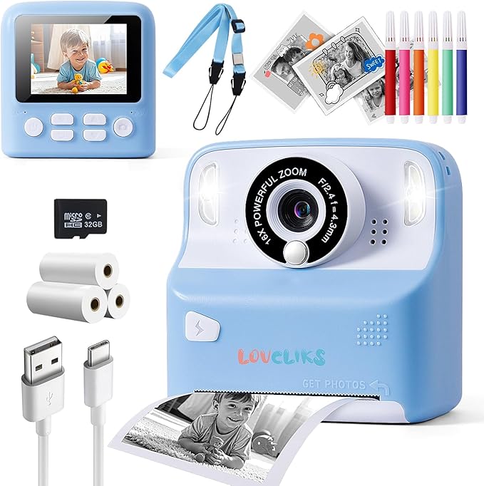 Kids Camera Instant Print with 1080P HD | Children's Digital Camera with 2 Printing Modes | Video Recorder, Timer Delay, for 3-12 Year Old Boys Girls Birthday Christmas with 32GB SD Card