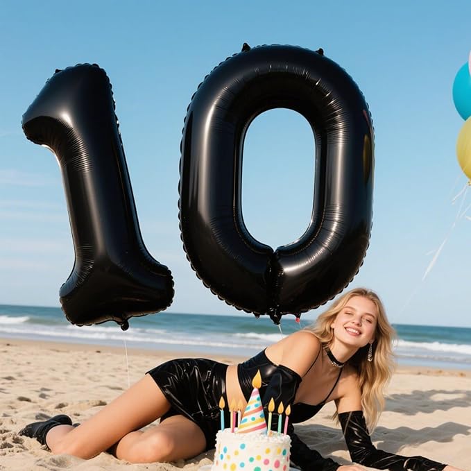 40 Inch Black Number 10 Digital Balloon,Jumbo Mylar Foil Helium Balloon for 10 Balloons for Birthday Party,Wedding Anniversary Party Decorations