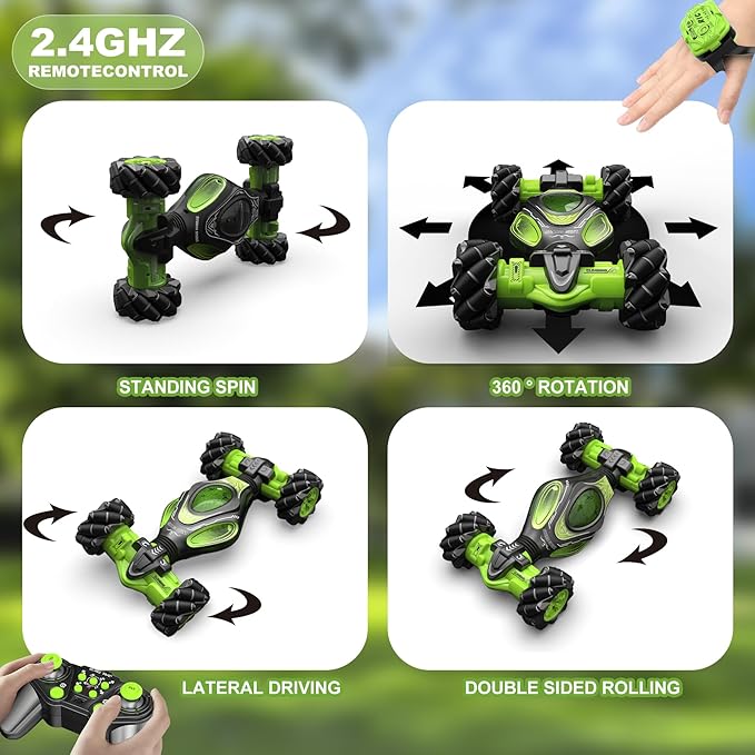 1:12 Scale Gesture Sensing RC Stunt Car for Boys 6-12, 4WD Remote Control Toy with Lights Sound, Best Birthday Gift for Kids, 2.4Ghz Hand Control Drift Cool Birthday Presents