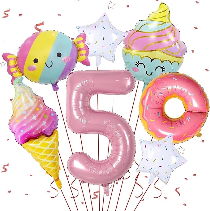 Donut 5th Birthday Decorations: Sweet Party Supplies with Foil Balloons, Backdrops for Girls
