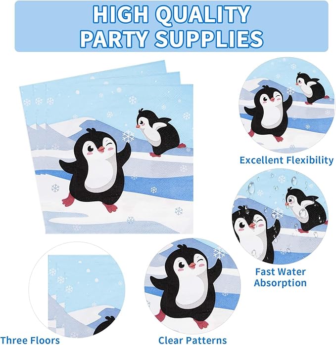 96 PCS Penguin Birthday Party Supplies 350 GSM Winter Penguin Plates and Napkins Disposable Tableware Set Penguin Birthday Decorations for Winter Penguin Theme Birthday Party Baby Shower Decor Serve24