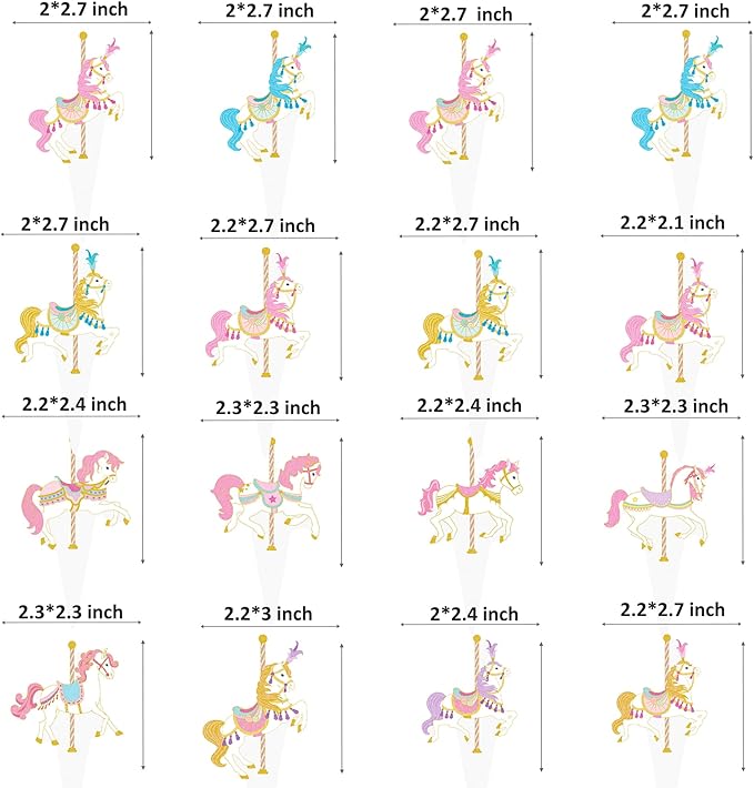 Carousel Horse Cupcake Toppers 48Pcs Carousel Horse Party Cake Decorations Carnival Carousel Horse Cupcake Picks Horse Birthday Party Supplies for Amusement Park Themed Baby Shower Decor