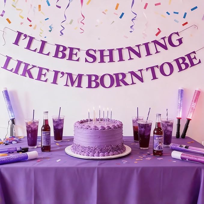 “I'LL BE SHINING LIKE I'M BORN TO BE” Demon Movie Hunter Banner, Stage Performance & K-Pop Inspired Party Supplies for Birthday, Glitter Purple Demon Party Decor, Hunters Concert Theme Celebration
