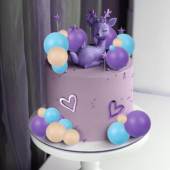Gyufise 30Pcs Balls Cake Toppers - Ball Shaped Cupcake Toppers & Mini Balloons Cake Decorations for Baby Shower & Birthday Party Supplies - Khaki, Purple, Deep Blue