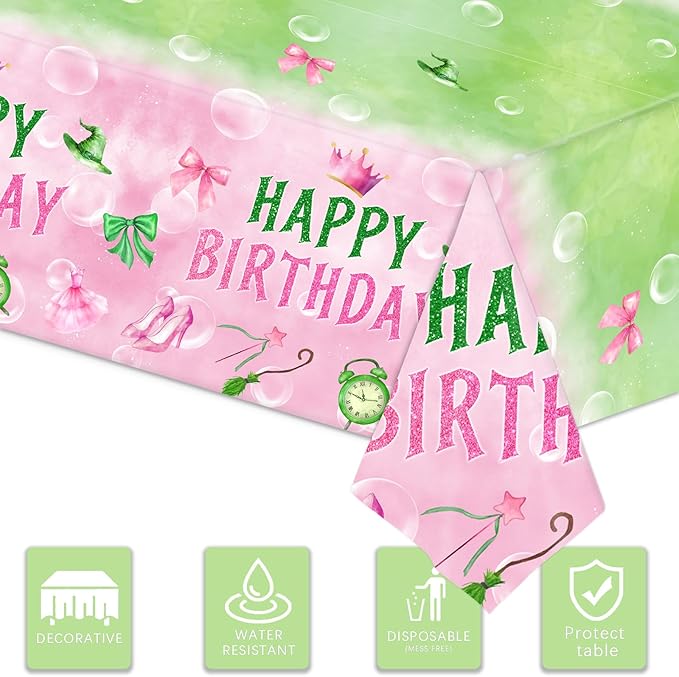 3pcs Pink and Green Bow Tablecloth, 54 x 108 inch Bow Party Supplies Decorations, Bow Disposable Table Cover for Wedding Engagement Bridal Birthday Decorations, Girls Birthday Party Supplies