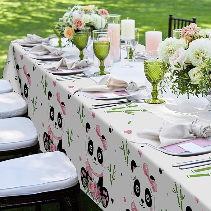 Coume 3 Pack Panda Birthday Party Decorations Panda Theme Tablecloth Favors Large Plastic Cute Table Cover for Kids Birthday Party Valentines Day Baby Shower Supplies, 54 x 108 Inches(Novelty Style)