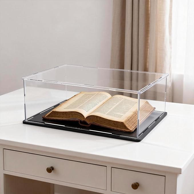 Acrylic Display Case, Clear Acrylic Display Box with Matte Base, Dustproof Collectible Showcase for Books, Stamps, Medals, Maps, Albums and Jewelries, 16 x 13 x 5 inch
