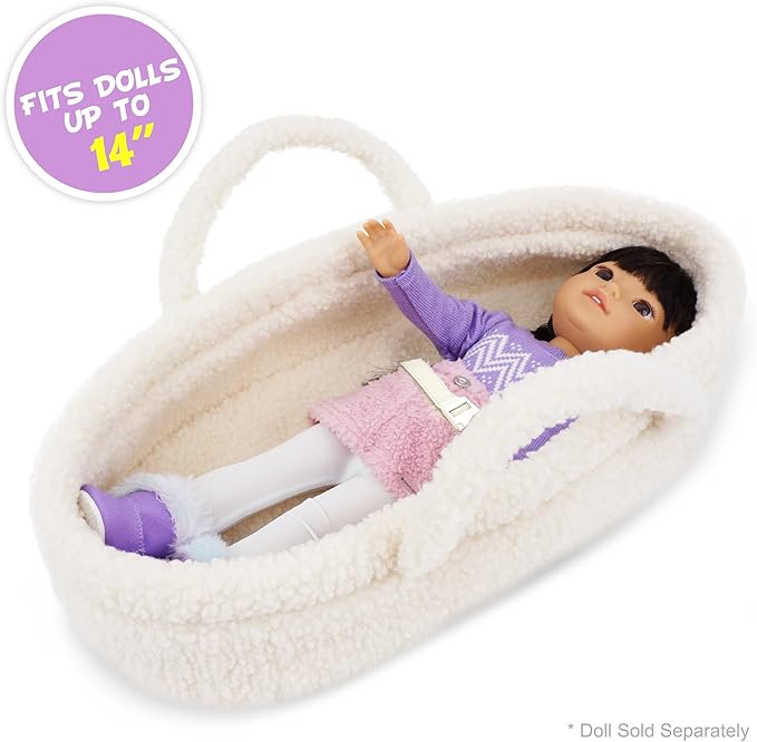 June Garden Cozy Dream Doll Bassinet - Baby Doll Portable Carrier - Fits for American Girl Dolls or Teddy Bears up to 14" - Cream White
