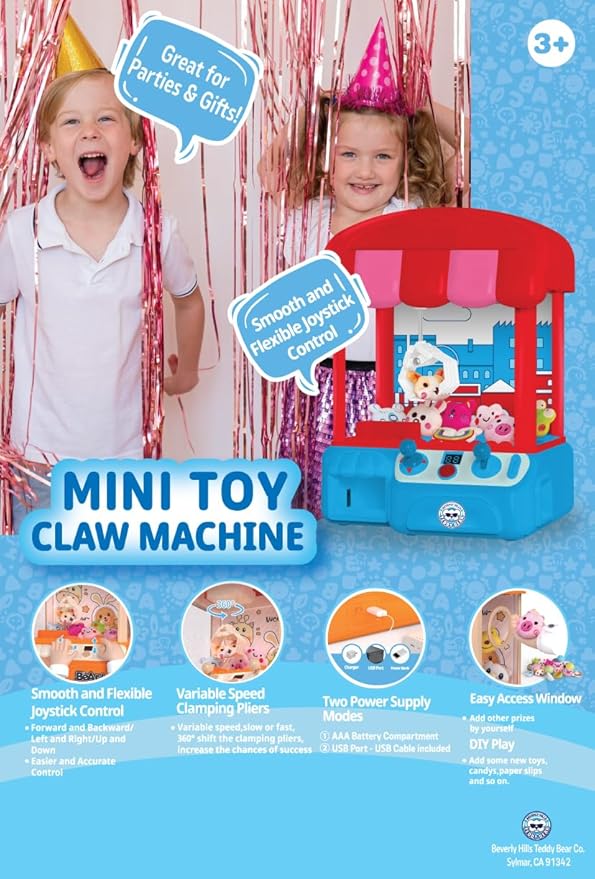 Mini Claw Machine Toy for Kids – Arcade Grabber Game with Joystick, Plush Prizes & Tokens – Portable Prize Machine for Boys & Girls – Fun Family Game & Gift