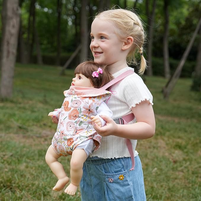 GAGAKU Baby Doll Carrier for Little Girls, Doll Accessories for Toddlers 1-3, Kids Toy Baby Dolls Sling Carrier - Rose