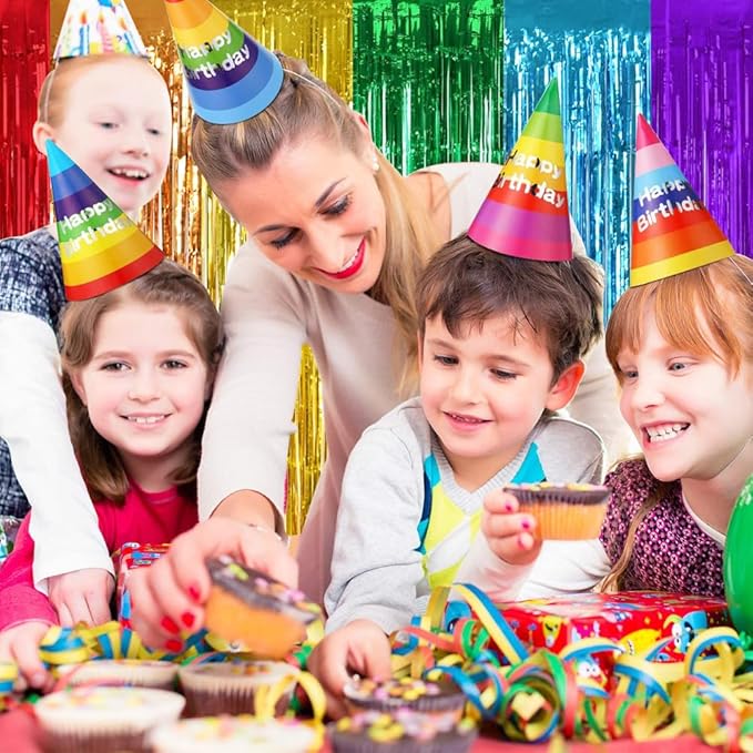 TONIFUL 2Pcs Rainbow Door Streamers,Party Photo Booth Backdrop Metallic Streamers Rainbow Foil Fringe Curtains for Halloween Birthday,New Year,Bachelorette,Graduation Party Streamers Decoration