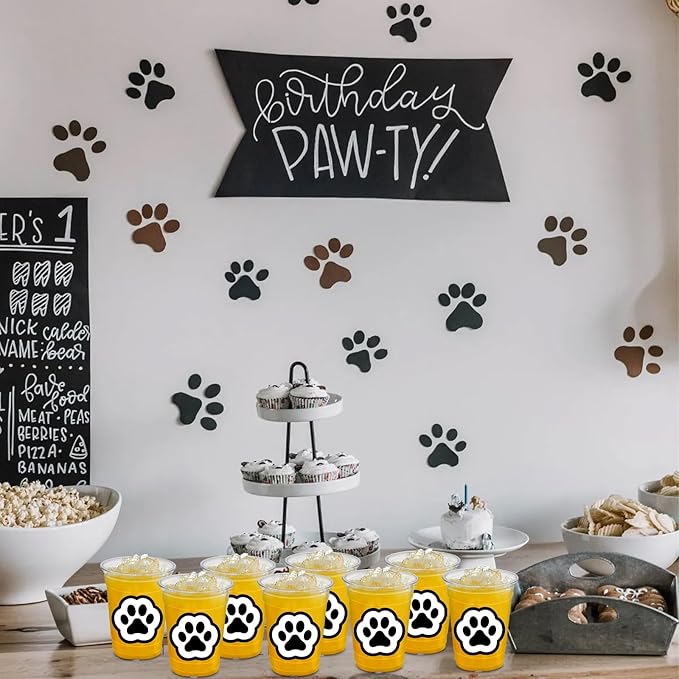 50pcs Paw Print Cups, 12 Oz Dog Paw Plastic Cups for Baby Shower Birthday Party Supplies Birthday Graduation Events