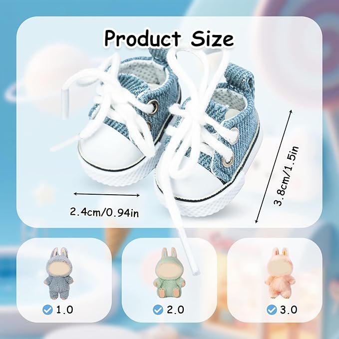 Mini Doll Shoes, 1 Pair Cute Lace Up Canvas Sneakers Compatible for 17cm/15cm Doll Shoes Toy Outfit Accessories Easter Gifts(Blue)