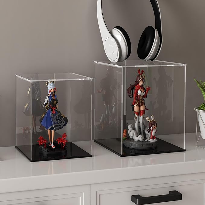 Acrylic Display Case for Collectibles and Toys, Clear Display Box with Thick Base and Lid for Protection and Displaying, 6x6x7.8-inch