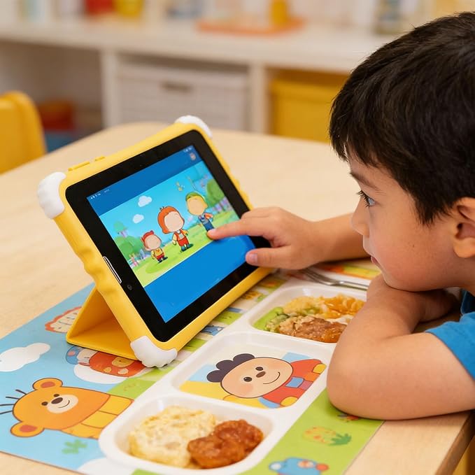 ZJchao Kids Tablet, 11 Inch HD Screen with Sturdy Protective Case and Stand, 128GB ROM Expandable Memory for Children Learning, with Parental Controls and STEM Educational Games (Yellow)