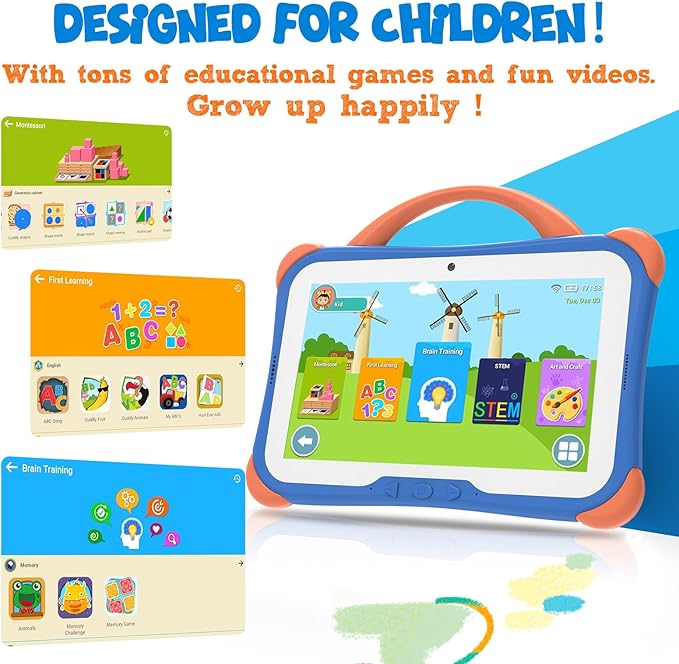 CWOWDEFU Kid's Tablet, 7' Tablet for Kids, 64Gb Android 14 Tablet Features 4000mAh Battery, Bluetooth 5.0, 5G WiFi, 5MP+2MP Dual Camera, Best Gift for Children