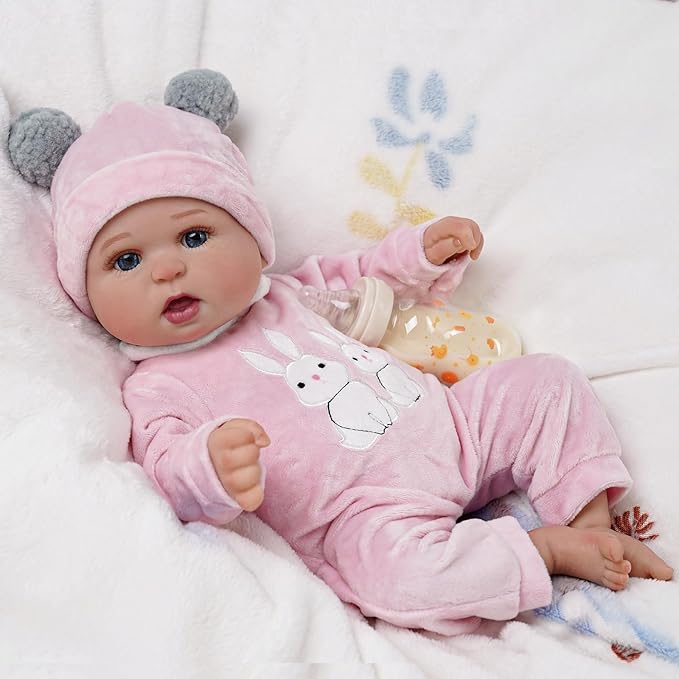 BABESIDE 2 Pcs Reborn Baby Doll Clothes with Hat for 17-22 Inch Babydolls, Cute Bunny Pattern Baby Dolls Outfits Doll Accessories fit Realistic Babydoll Girls, Pink
