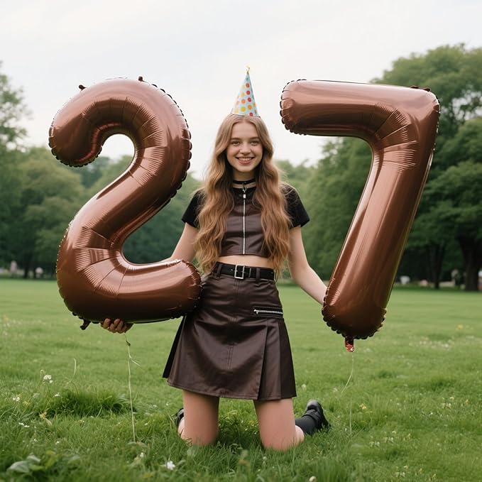 40 Inch Dark Brown Balloon Number 27,Chocolate Jumbo Mylar Foil Helium Balloon for 27th Digital Balloons for Birthday Party,Wedding Anniversary Party Decorations