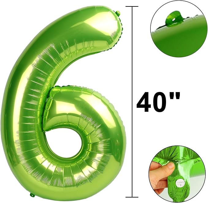 40 Inch Light Green Balloon Number 6 Balloon,6 Foil Mylar Helium Large Digital Balloon Birthday Numbers Jumbo Balloons 16th or 61st Anniversary Party Decorations Supplies