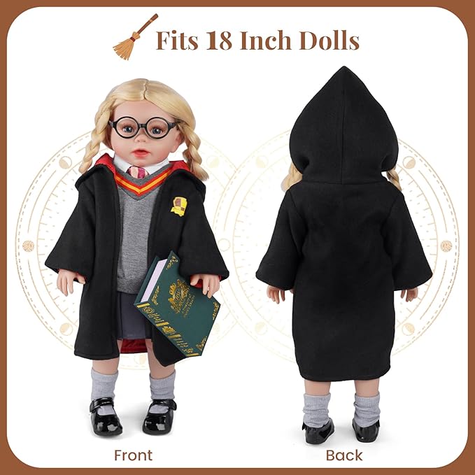 BABESIDE 9PCS Reborn Baby Doll Clothes for 18 Inch Dolls, Doll Outfit Accessories with Robe, Glasses, Tie, Skirt & Shoes fit Baby Dolls, Pretend Play for Girls