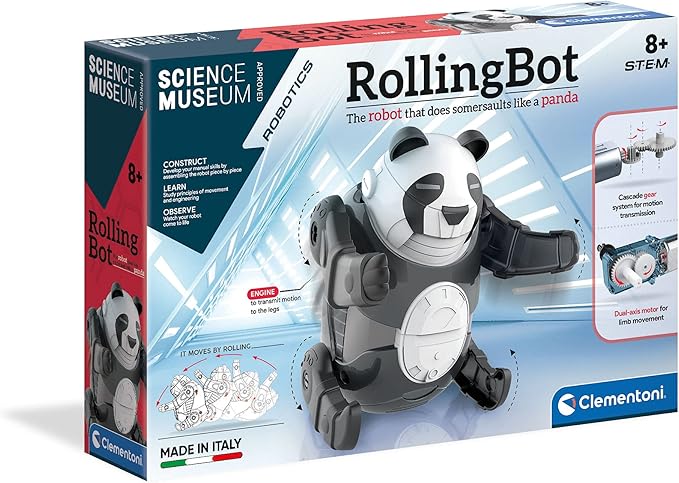 Clementoni- Science Museum Rolling Bot Panda Kit for Kids: Build Your Own Educational Robot Toy, Educational Stem Learning Kit (8+ Years)