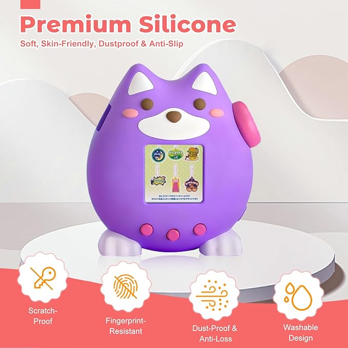 for Tamagotchi Paradise Case,Cute Standing Dog Silicone Protective Cover for Tamagotchi Paradise Electronic Pet,Waterproof Washable Shockproof Anti-Drop 360Full Protection,Puppy Style (Purple)