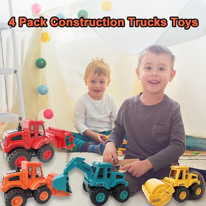 4PCS Construction Toys,Friction Powered Construction Truck Toys Vehicles,Mini Construction Vehicles Toys Sand Truck Toys,Bulldozer Excavator Roller Truck Toys Gift for Kids Boys Girls