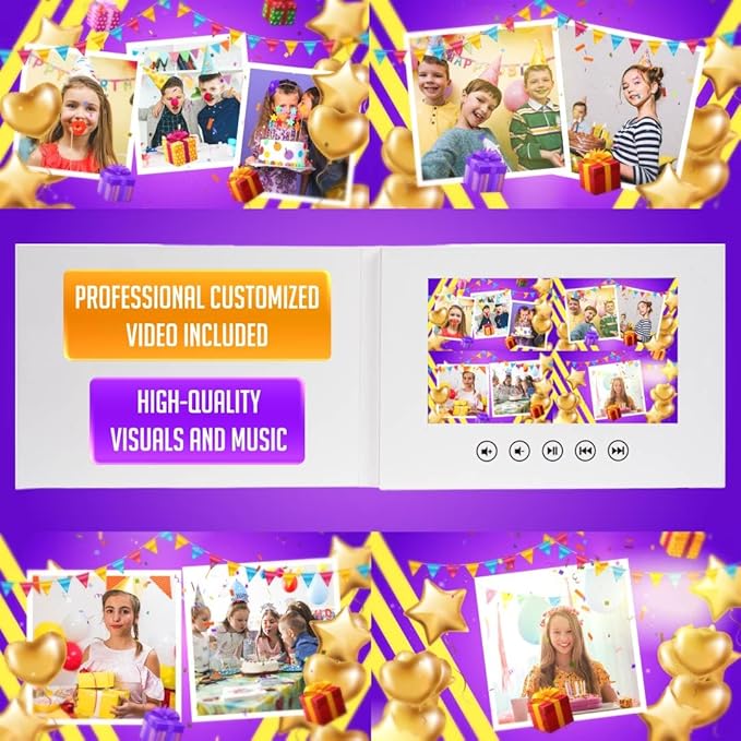 Birthday Video Card for Kids – Add Photos for Personalized Slideshow – Custom Greeting Gift – 7-Inch Digital Display, 256MB Storage, Rechargeable Battery, Plays Instantly