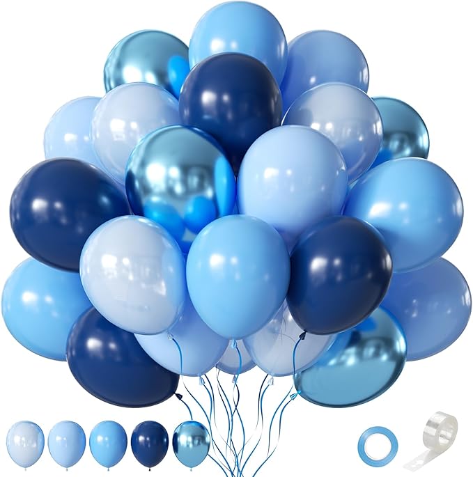 Blue Balloons 60 pcs 12 Inch Light Navy Baby Pearl Blue Metallic Latex Balloons Garland Arch kits for Boys Birthday Baby Shower Graduation Bridal Shower Wedding Party Decoration Supply