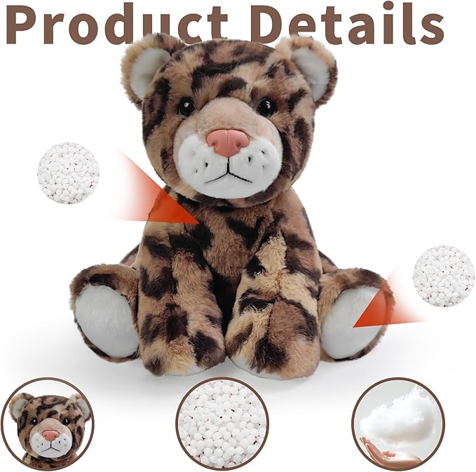 Leopard Stuffed Animal Toys, 8.5 Inch Soft and Cuddly Leopard Plush Animals Toy, Cute and Realistic Animals Gifts for Boys and Girls Toy for Toddlers 1-3