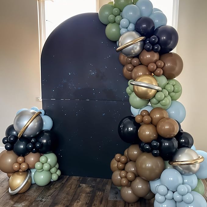 Green Gray Balloon Arch Kit,Sage Green Gray Brown Metallic Silver Balloons with Star Foil Balloon for Boy Birthday Party Decorations Baby Shower Graduation Party Supplies