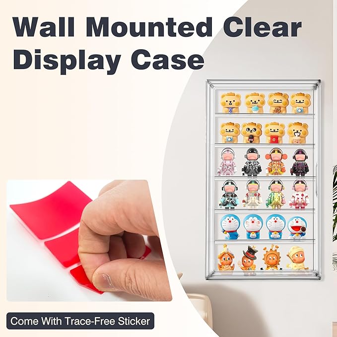 23.6 inch Tall Acrylic Display Case Clear Wall Mounted 6 Tier Acrylic Display Cases for Collectibles Figures Doll Dustproof Action Figure Storage Box 13.8'' x 4.7'' x 23.6''