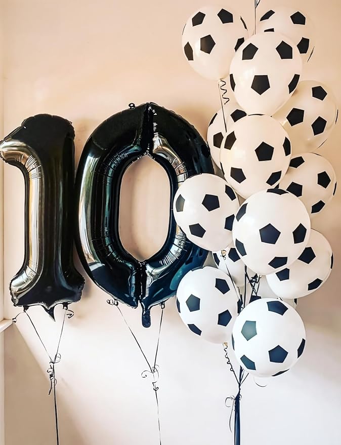 Soccer Balloons, 50Pcs Black and White Soccer Printed Balloons 12 Inch Latex Balloons for Boys Birthday Party, Game Day Decorations, Sports Theme Party Supplies