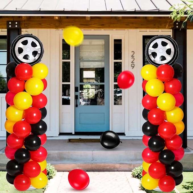 Ctosree 133 pcs Race Car Party Balloons Stand Kit Car Race Balloons Party Supplies Red Black Yellow Decoration