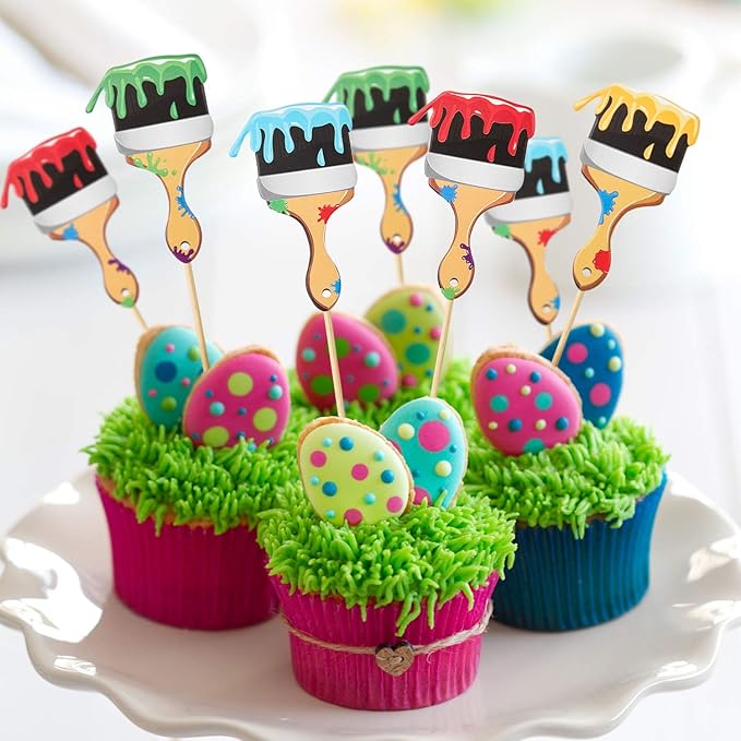 36pcs Paint Brush Cupcake Toppers Painting Cupcake Picks Toothpicks for Art Theme Cake Decorations Artist Birthday Party Favors Supplies