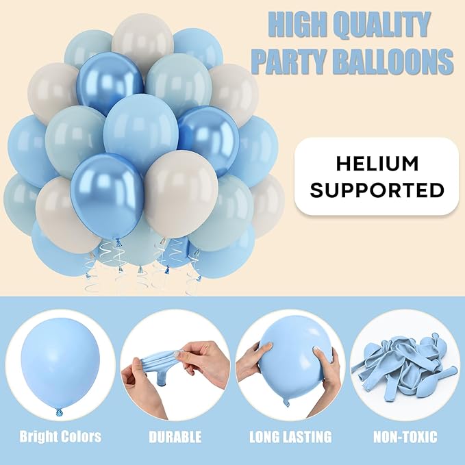 Blue White Sand Balloons Dusty Slate Fog Pastel Metallic Blue Beige Balloon 12INCH Helium Latex Balloon for Arch Kids Birthday Party Decorations Baby Boy Shower Christening Bridal Wedding Decor