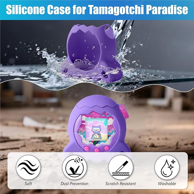 Silicone Case for Tamagotchi Paradise Electronic Pet, Protective Cover with Screen Protector and Lanyard for Tamagotchi Paradise Accessories(Purple)