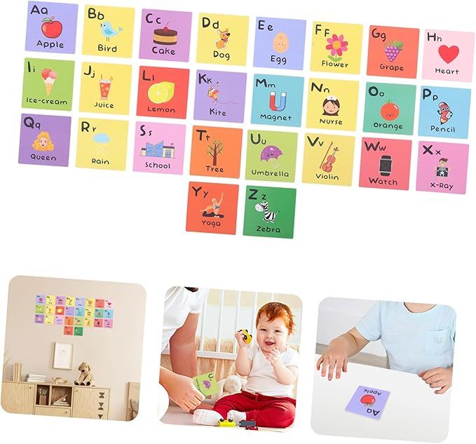 Educational Alphabet Shapes Cards for Preschool Early Learning Flashcards with Cartoon Pictures for Cognitive Development and Hand-Eye Coordination