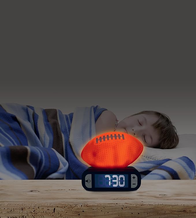 LEXiBOOK, American Football - Night Light Alarm Clock, Sounds and Melodies, Backlit LCD Screen, Luminescent, Snooze, Orange/Blue, RL800SO