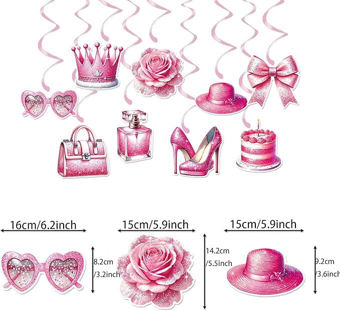 Zwiebeco Pink Rose Gold Girls Happy Birthday Banner Bunting Hanging Paper Swirls Garland Party Decorations for Girls Womens Princess-Style Themed Bday Decor Accessories Supplies