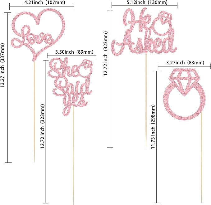 Gyufise 12Pcs Engagement Centerpiece Sticks Double Sided He Asked She Said Yes Diamond Ring Heart Table Centerpiece Sticks for Wedding Bridal Shower Party Supplies Pink