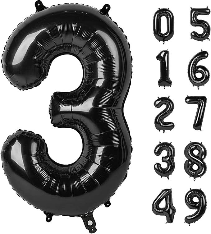40 Inch Black Number Balloon 0-9(Zero-Nine), Big Size Happy Birthday Balloon, Foil Helium Big Number Balloon for Birthday Celebration Decorations Graduations Anniversary Photo Shoot