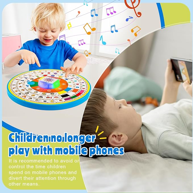 Electronic Learning Machine for Kids Ages 6 Months+, Educational 12.83inch Rotating Wheel Toy,Interactive Musical English Learning Chart Includes Animals, Colors, Numbers,etc.