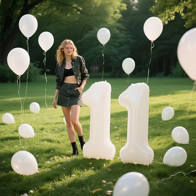 40 Inch White Number 11 Digital Balloon,Jumbo Mylar Foil Helium Balloon for 11 Balloons for Birthday Party,Wedding Anniversary Party Decorations